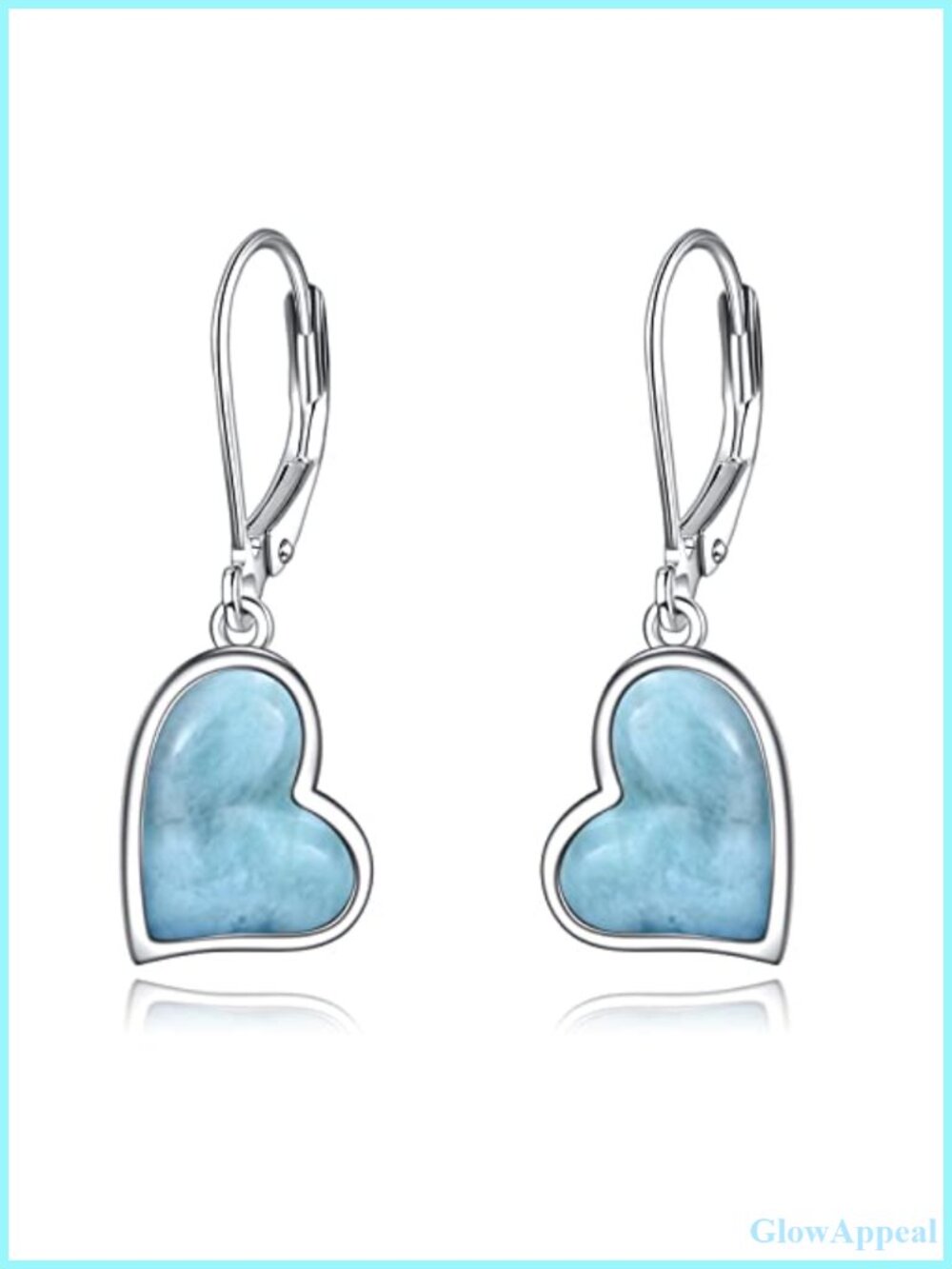 Larimar Heart Dangle Drop Earrings Sterling Silver Leverback for Women